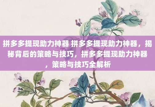 拼多多提现助力神器 拼多多提现助力神器，揭秘背后的策略与技巧，拼多多提现助力神器，策略与技巧全解析