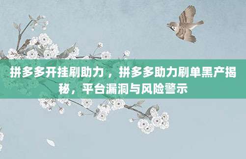 拼多多开挂刷助力 ，拼多多助力刷单黑产揭秘，平台漏洞与风险警示