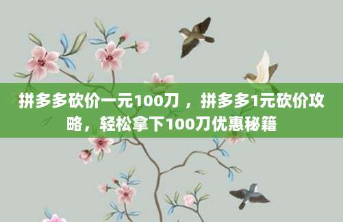 拼多多砍价一元100刀 ，拼多多1元砍价攻略，轻松拿下100刀优惠秘籍