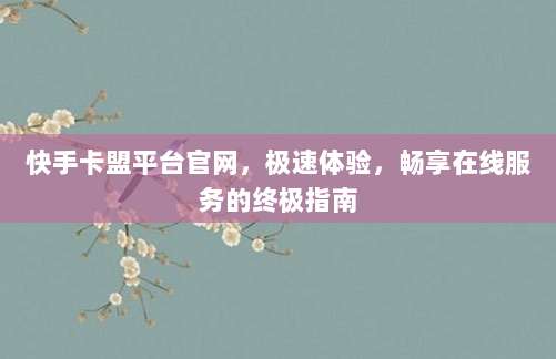 快手卡盟平台官网，极速体验，畅享在线服务的终极指南