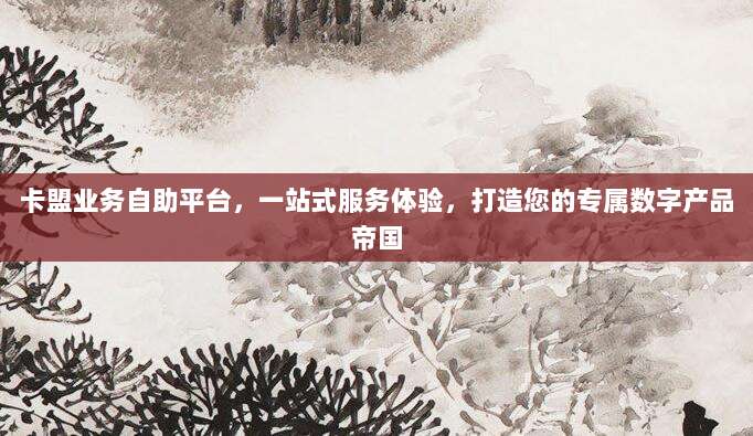 卡盟业务自助平台，一站式服务体验，打造您的专属数字产品帝国