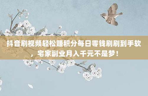 抖音刷视频轻松赚积分每日零钱刷刷到手软，宅家副业月入千元不是梦！