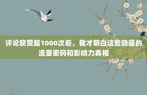 评论获赞超1000次后，我才明白这些隐藏的流量密码和影响力真相