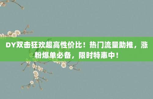 DY双击狂欢超高性价比！热门流量助推，涨粉爆单必备，限时特惠中！