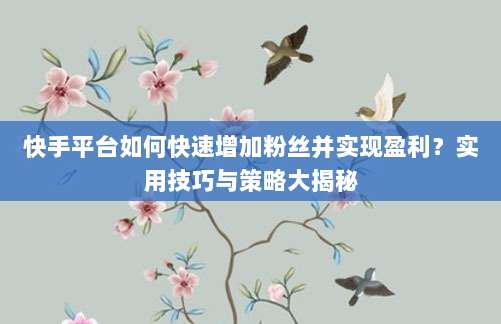 快手平台如何快速增加粉丝并实现盈利？实用技巧与策略大揭秘