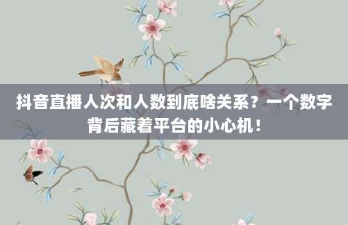 抖音直播人次和人数到底啥关系？一个数字背后藏着平台的小心机！