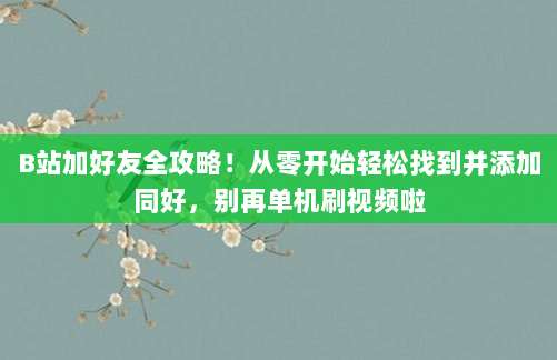B站加好友全攻略！从零开始轻松找到并添加同好，别再单机刷视频啦